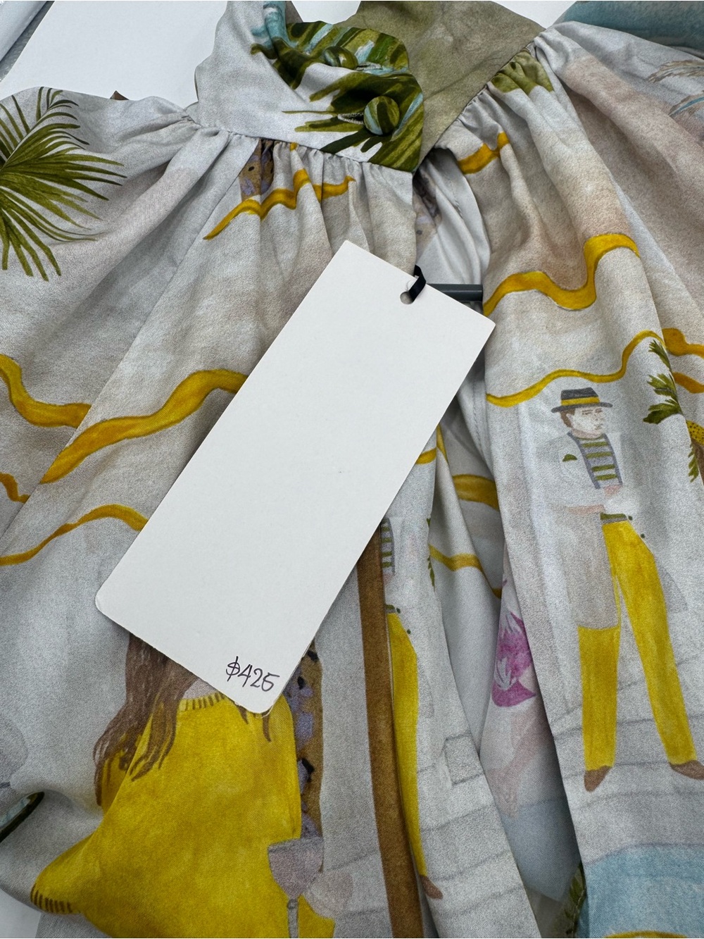 Printed Gathered A-Line Skirt in Yellow and Cream
